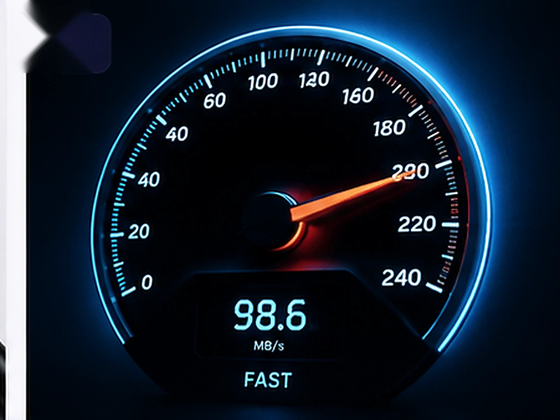 Website speed and performance concept represented by a digital speed gauge.