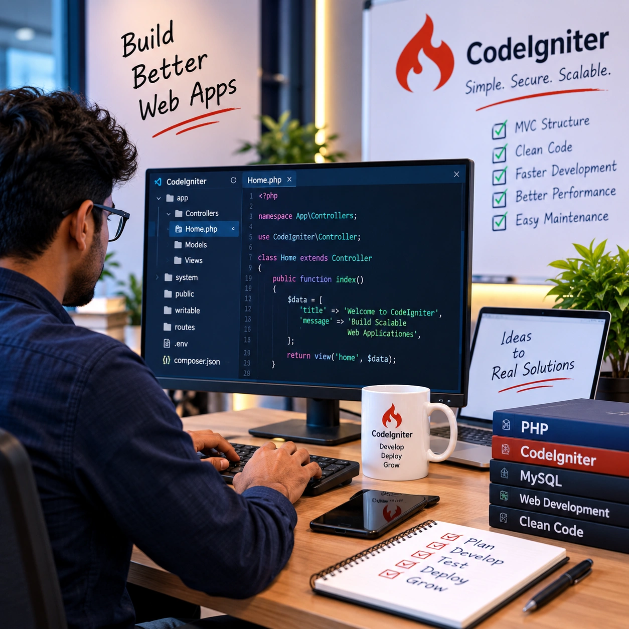 Business team reviewing a structured CodeIgniter web application before launch.