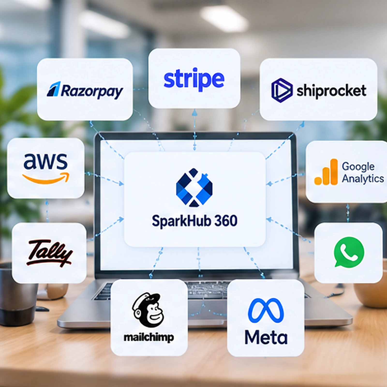 E-commerce team reviewing payment, order, messaging and delivery integrations connected to an online store.