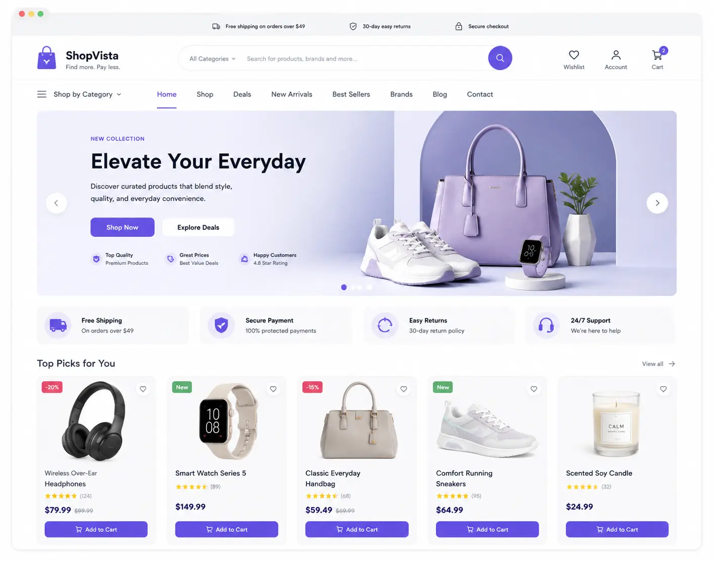 Modern ecommerce website interface showing product discovery, product cards and a mobile-friendly shopping experience.