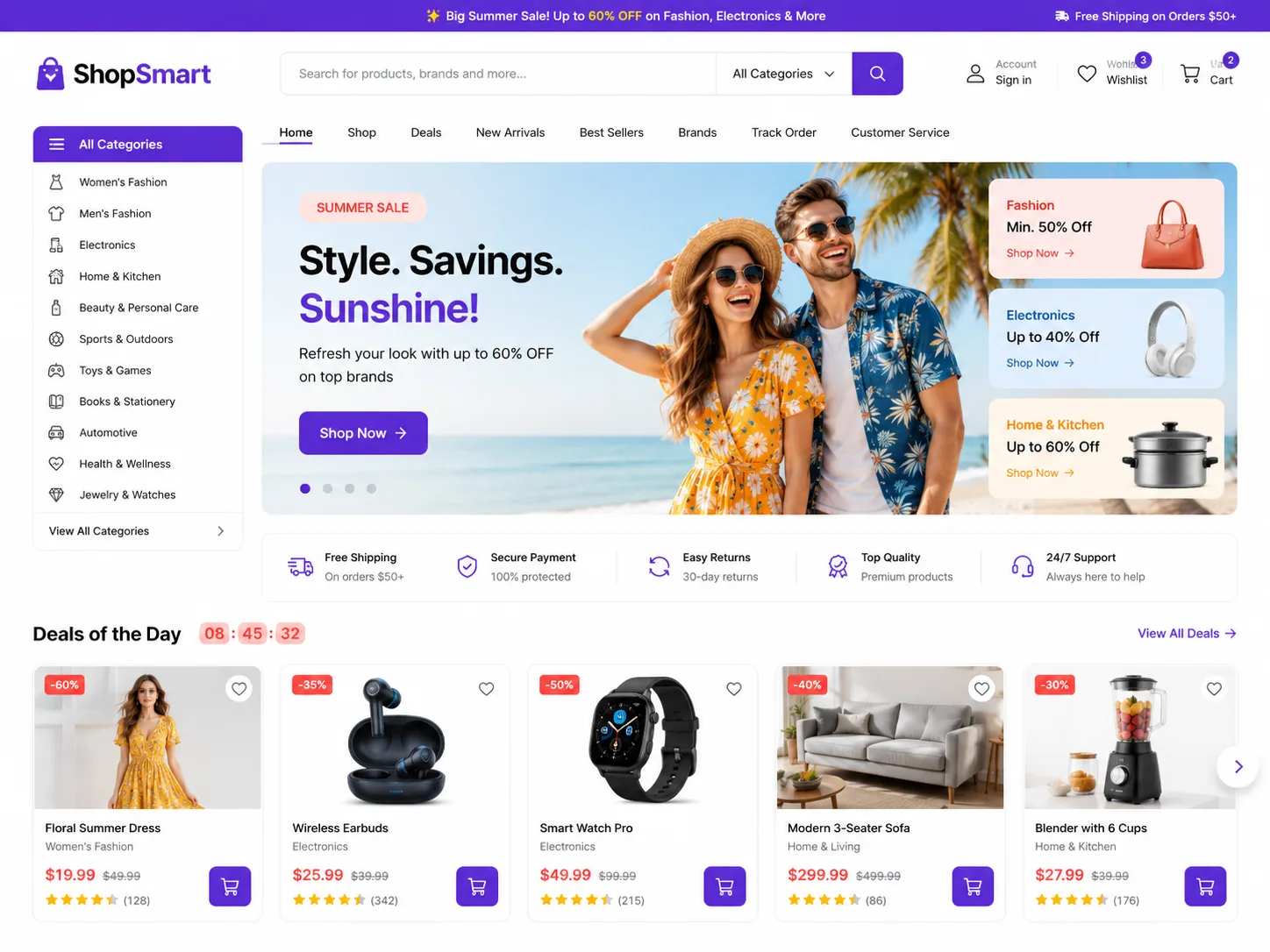 Sample retail e-commerce store with category browsing, product collections and shopping actions.