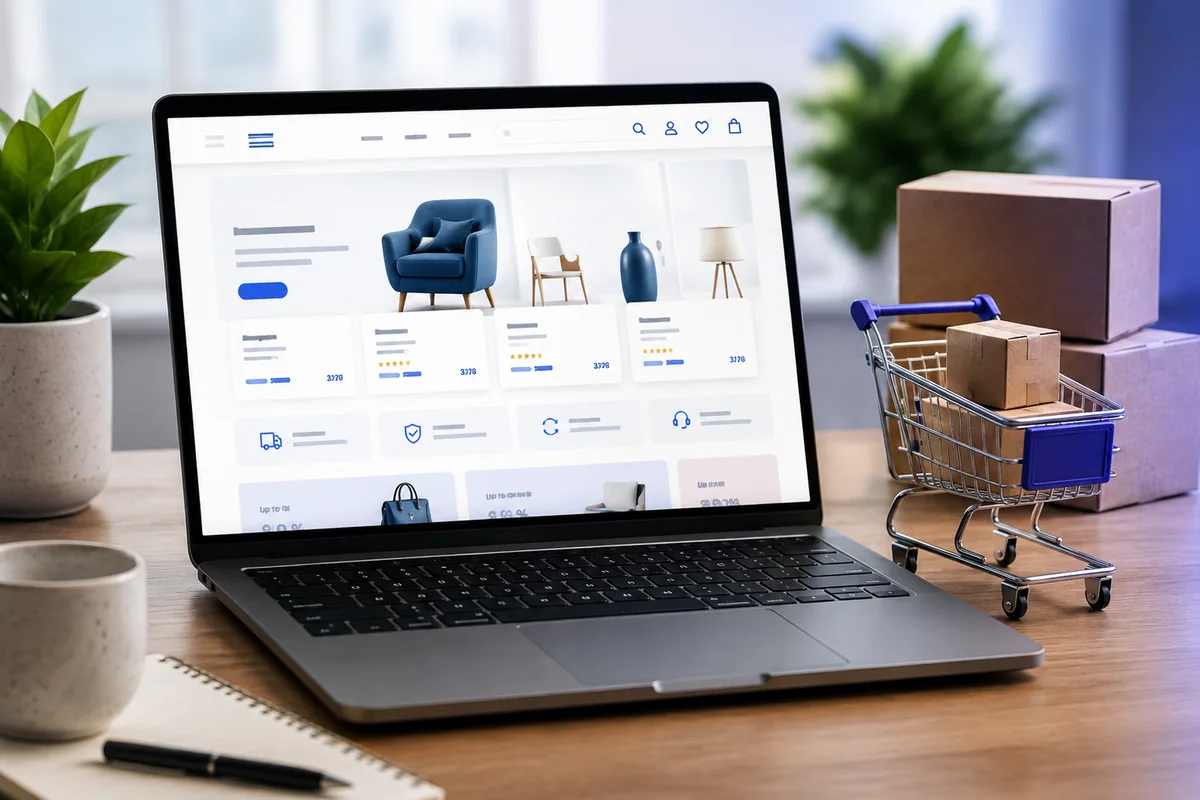 Online ecommerce shopping experience with products and checkout.