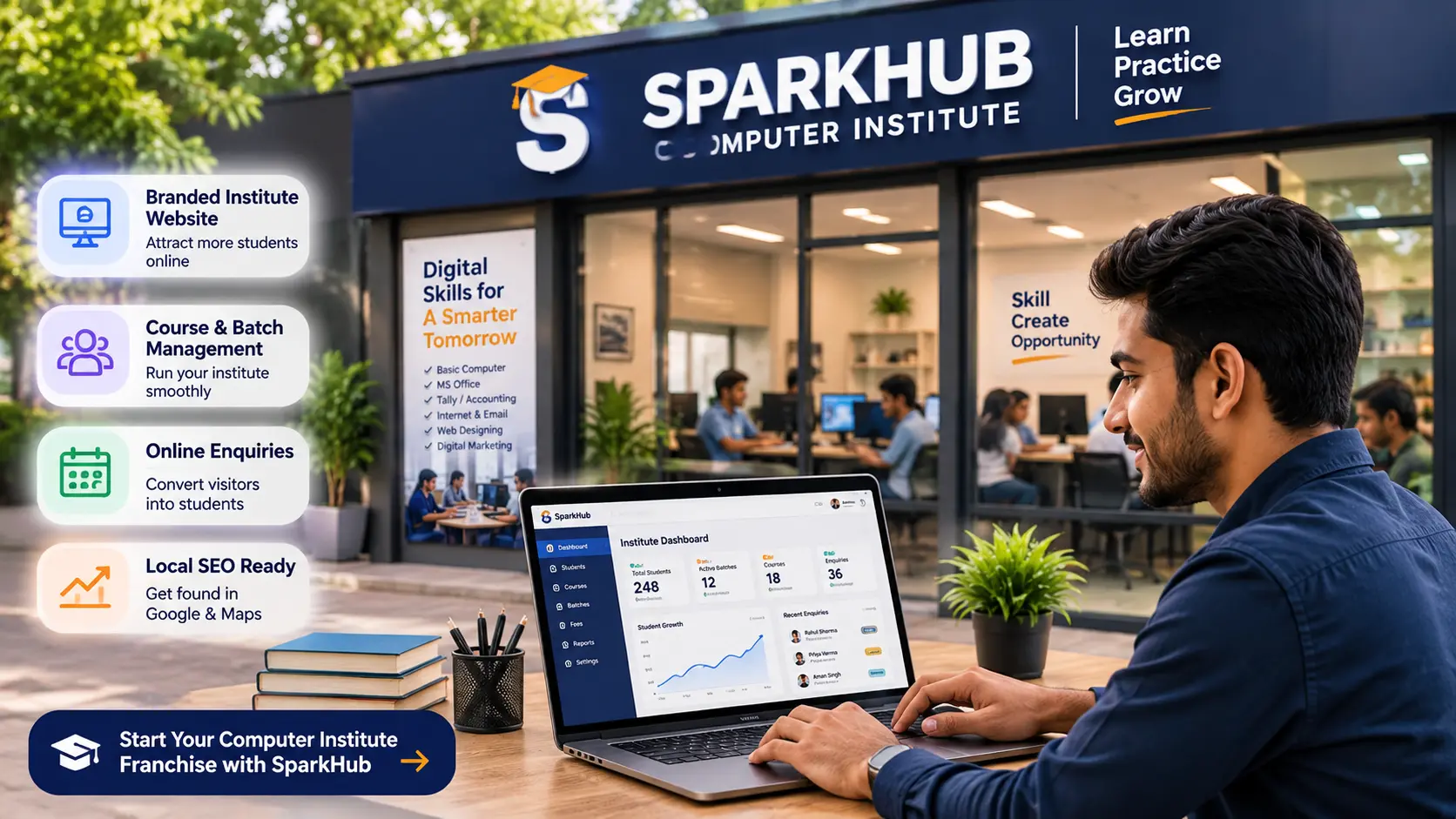 Multi-location franchise operator working with a business dashboard.