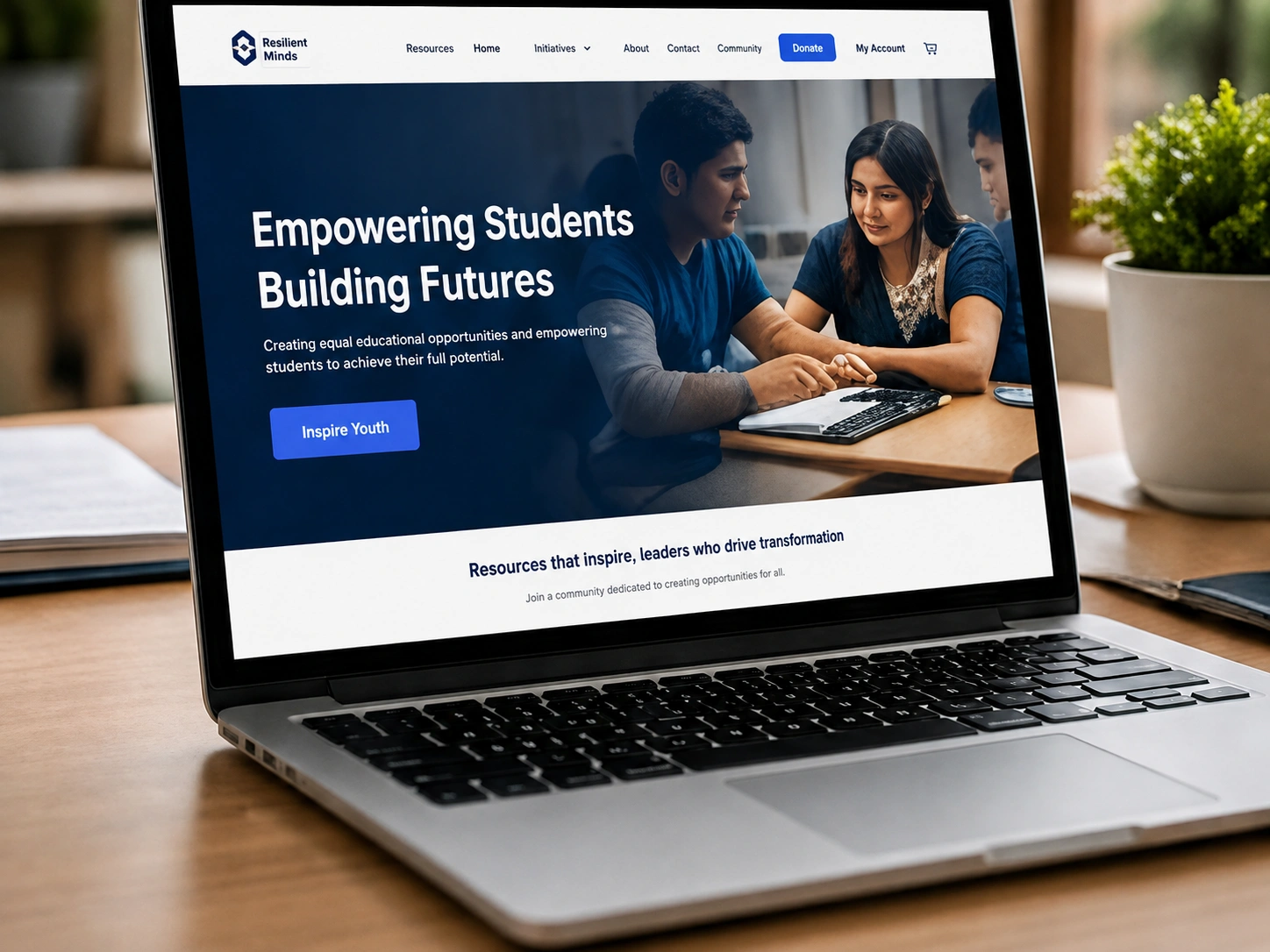 Education-focused institute website experience across classroom and digital devices.