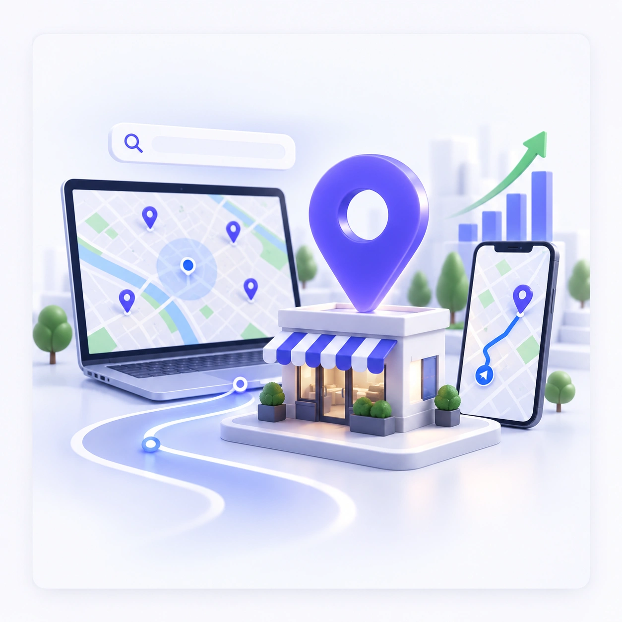 Local business owner and SEO specialist reviewing map visibility, website enquiries and local search performance.