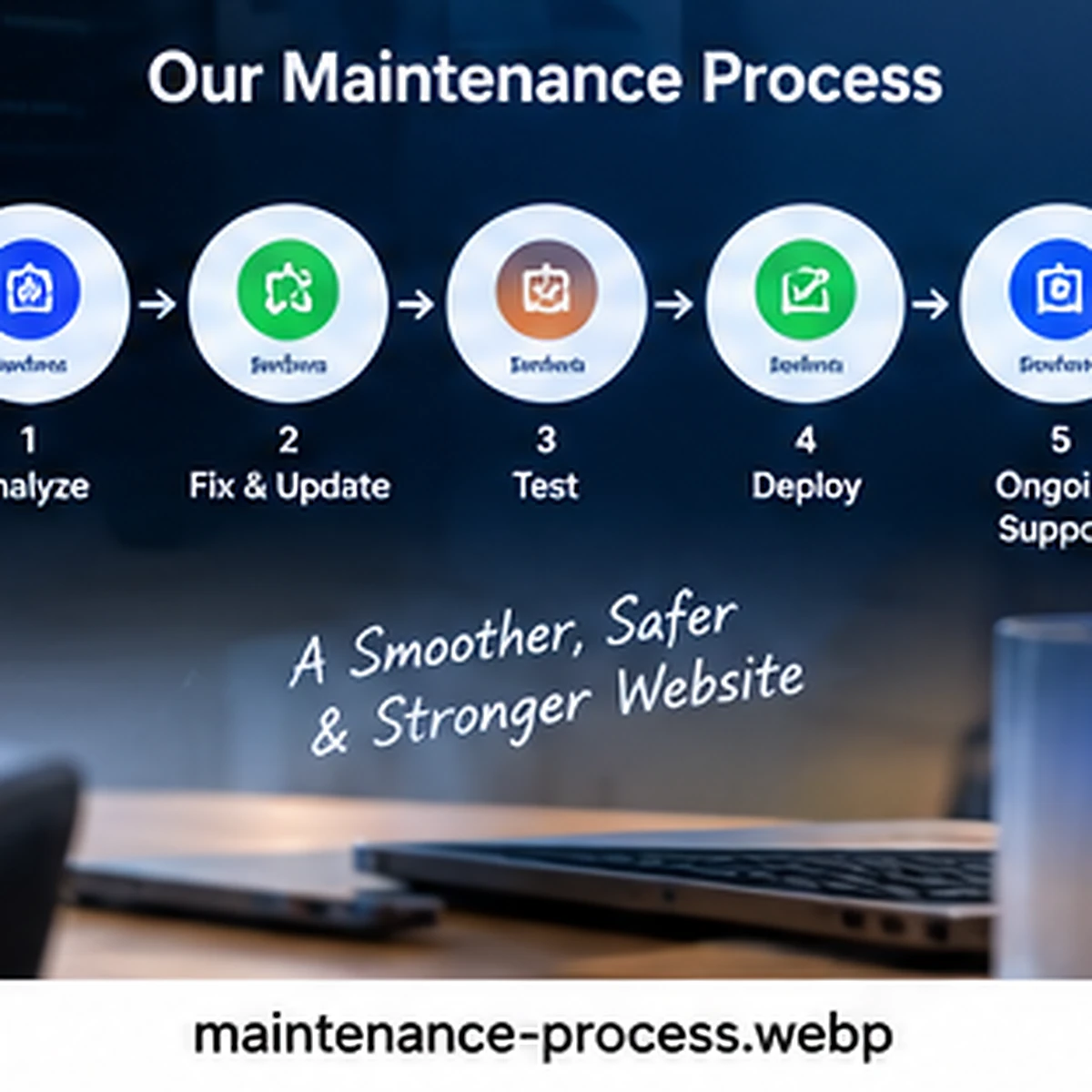 Developer reviewing website issues, backups, code fixes and testing tasks during a controlled maintenance process.