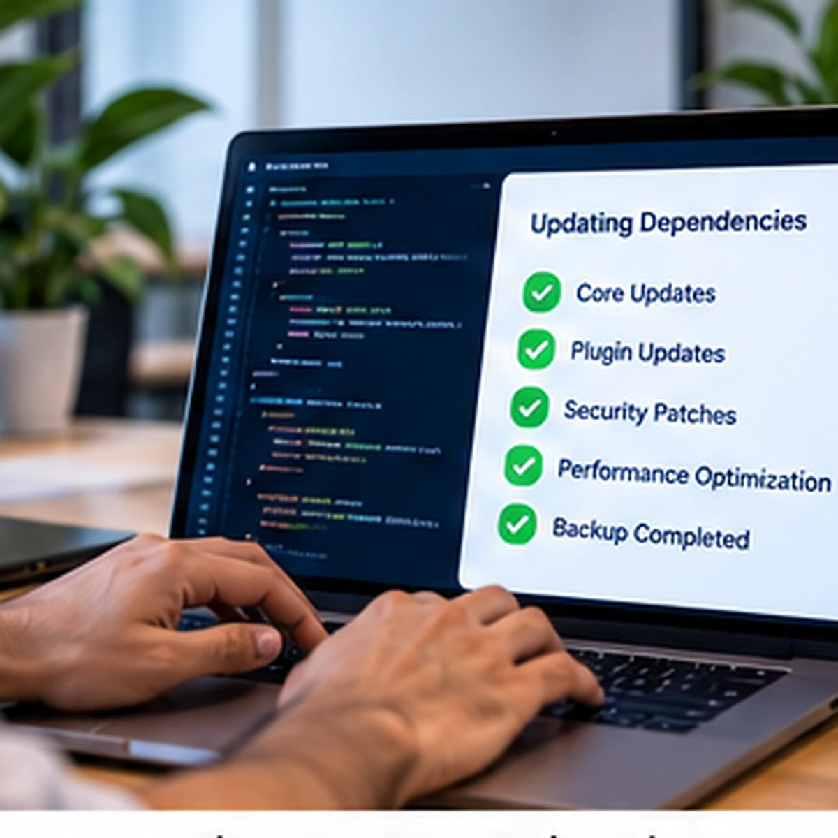 Developer comparing an older website version with an upgraded modern version during a maintenance review.