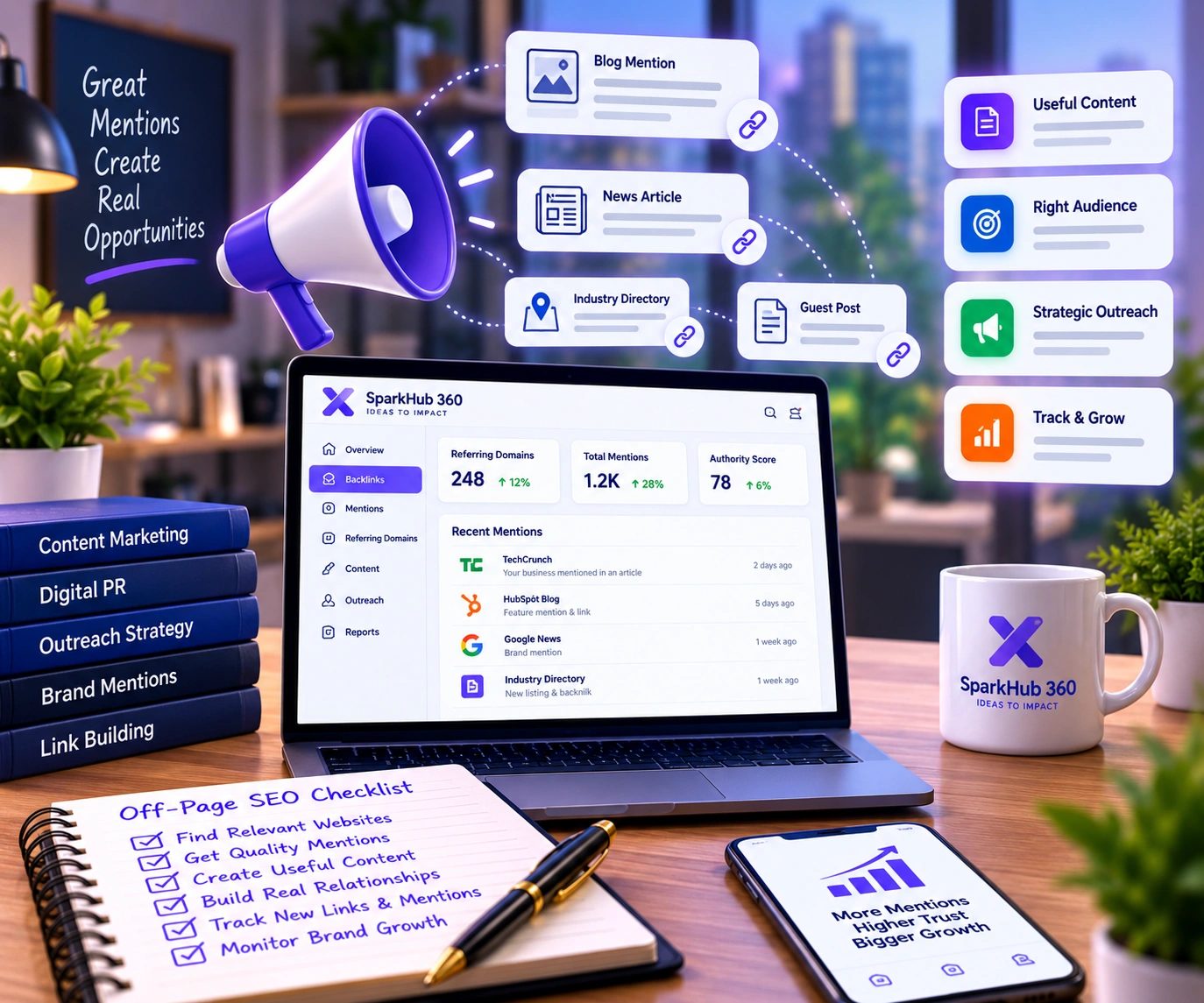 SEO strategist planning authority building, content promotion, outreach and external brand mention opportunities.