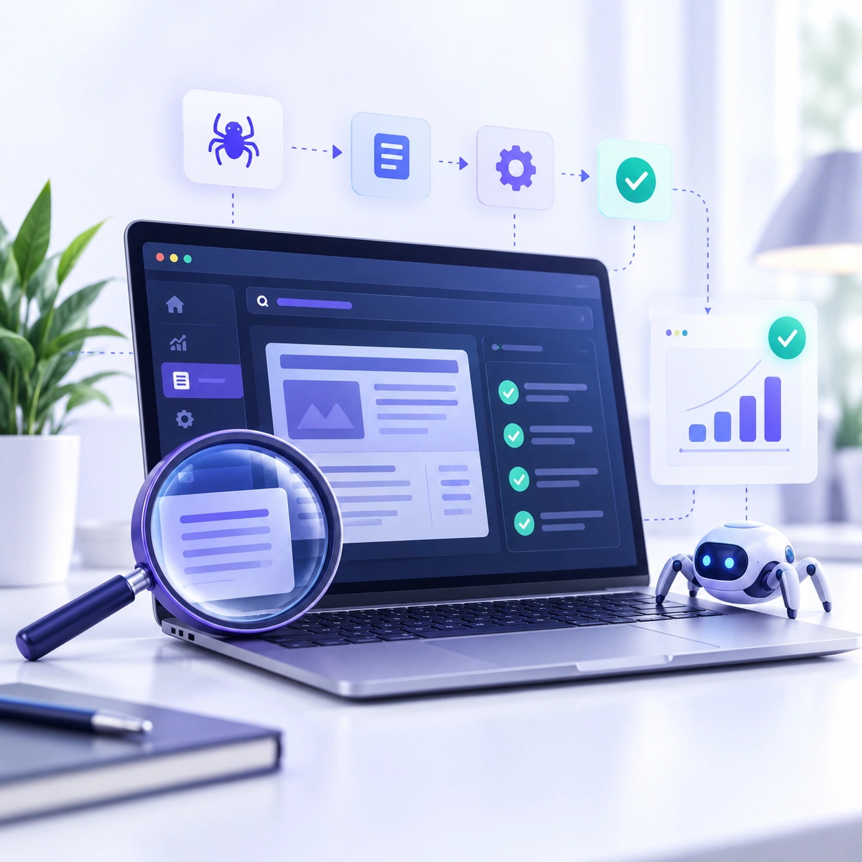 SEO specialist and developer reviewing a technically optimised business website after fixes and validation.