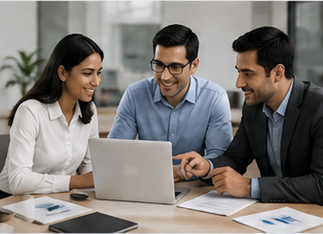 Business team reviewing a professional website design and customer journey.