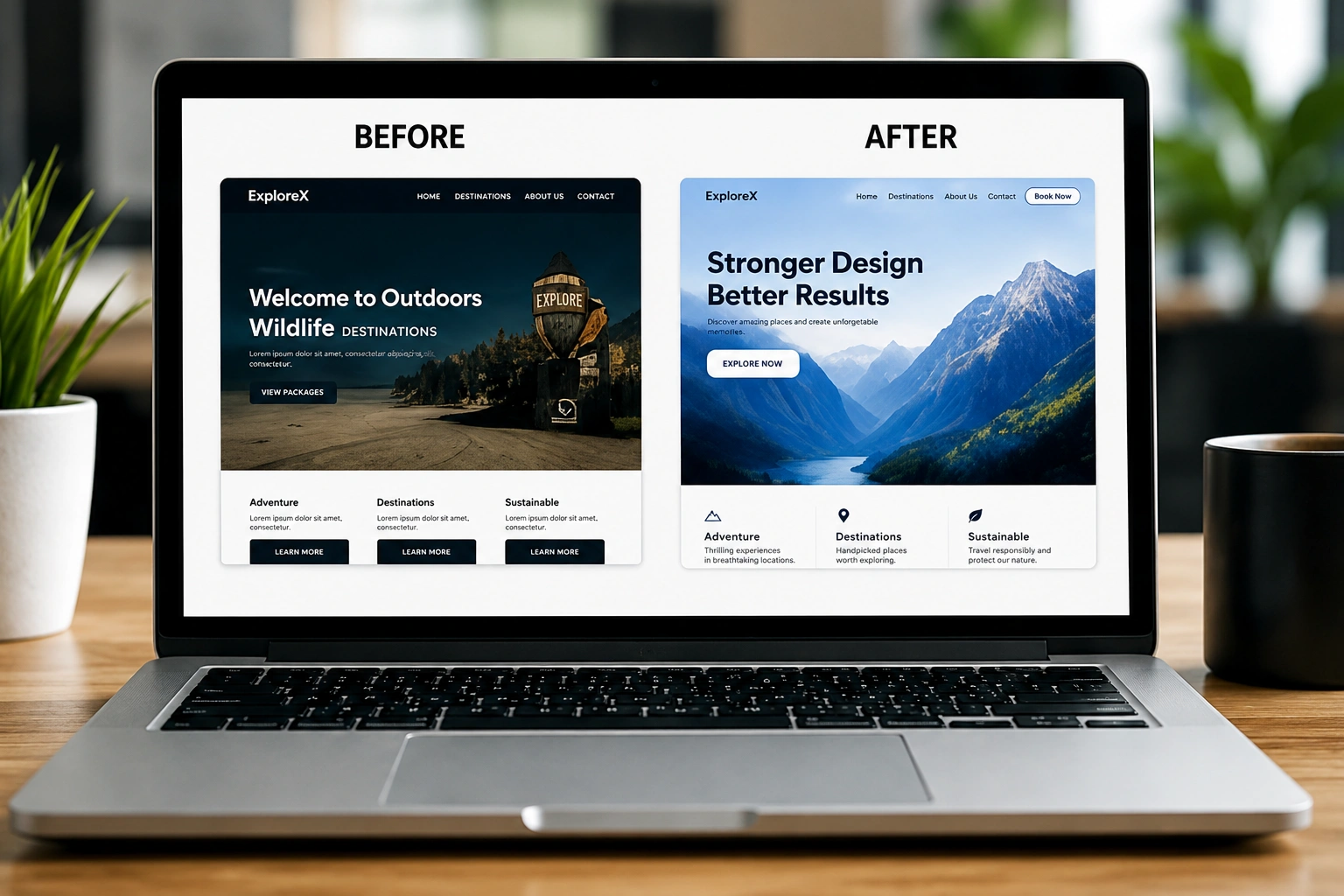 Business website redesign shown on a laptop with an updated responsive presentation.