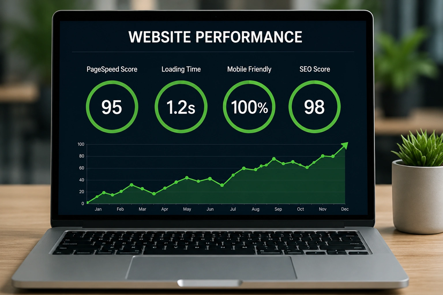 Website performance and analytics review on a laptop.
