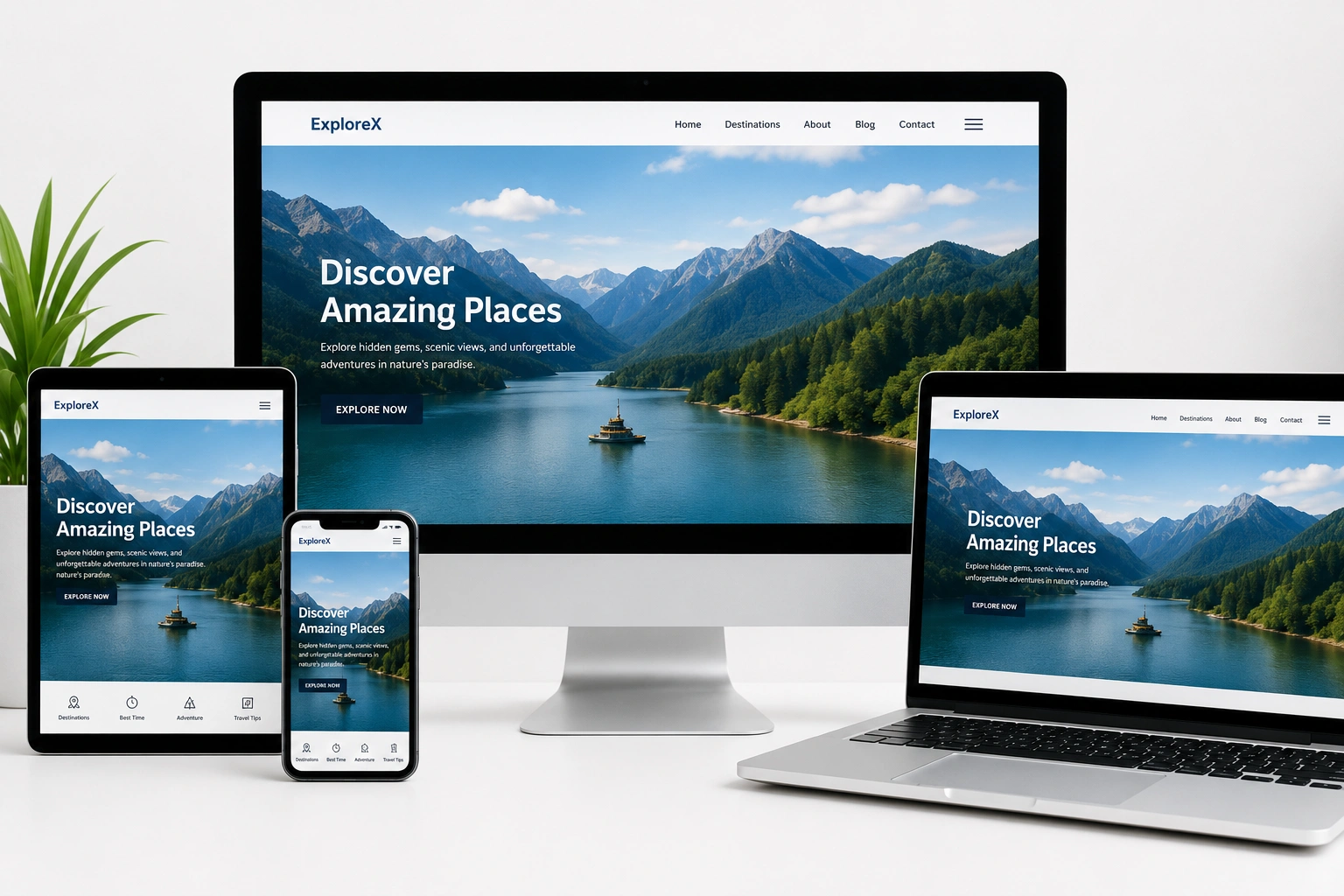 Responsive website presentation across laptop and mobile devices.